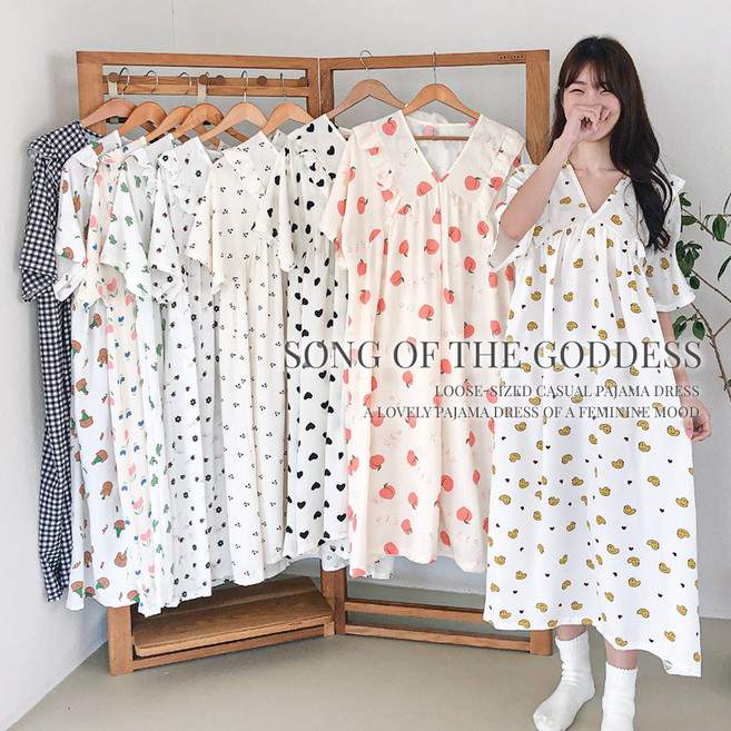 (44~110/루즈핏/당일출고) 썸머 여신의노래 파자마원피스/잠옷/홈웨어/원피스/수유복/편안한/긴팔/반팔/파자마/데일리