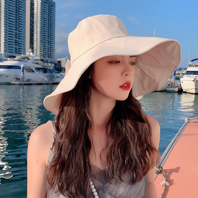 日系UV防曬遮陽帽子女款夏天遮臉防紫外線太陽帽海邊大檐帽漁夫帽