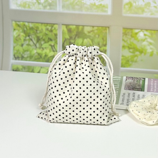 유스토어 도트 엠보 파우치 복조리 스트링 화장품 수납 소품 정리