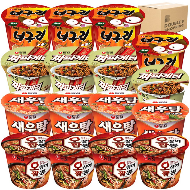 [더블비] 농심 큰컵라면 4종 (너구리4+짜파게티4+새우탕4+오짬4) 총 16개, 1세트
