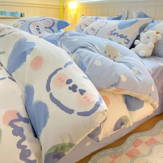 ins奶油風水洗棉床上四件套/三件套 簡約韓係學生宿舍寢具