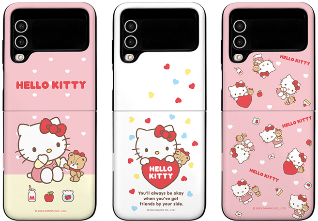 갤럭시 Z플립5 헬로키티 정품 밀크 핑크 하트 드로잉 무광 카드 범퍼 미러 케이스 Z플립4 Z플립3 제트플립5 지플립5 Flip5 5G