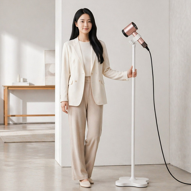 에스테 드라이기거치대 스탠드 핸즈프리 각도 높이조절 헤어드라이기 거치대 반려동물 강아지 스텐딩, 화이트, 1개