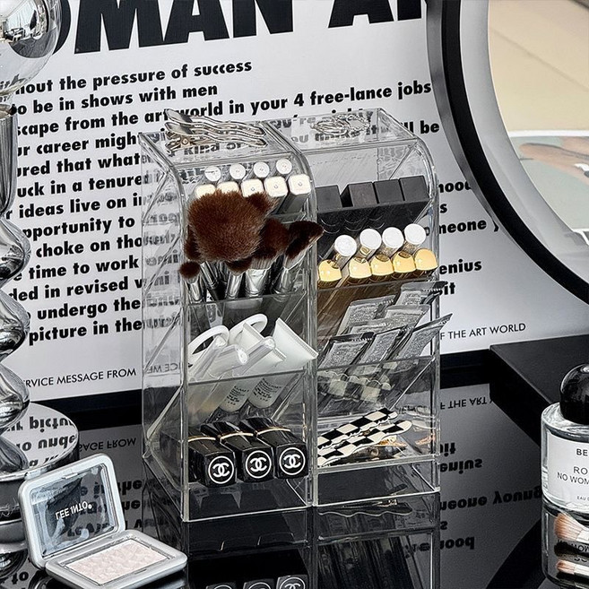 1+1 메이크업 브러쉬 립스틱 보관 꽂이 화장대 화장품 정리함 수납함, 2개, 투명