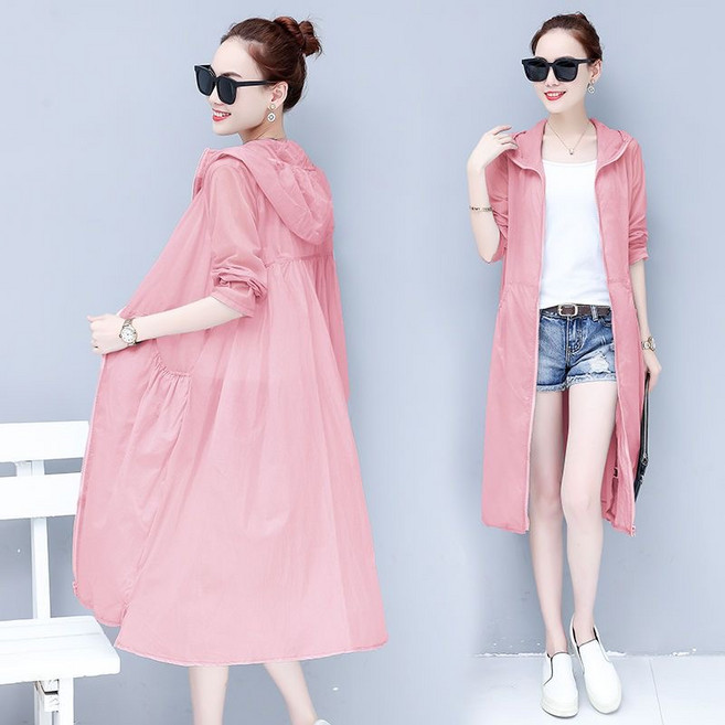 패션고리 여성 자외선차단 집업 후드 롱 바람막이 점퍼 ZX026