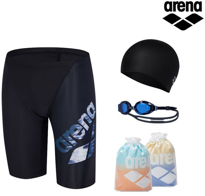 아레나 샌디 4부 수영복 + 수경+수모 세트 A5SM1PM83BLK hP