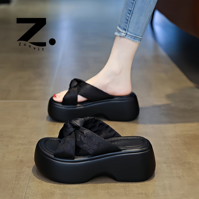 Zoovit 여성 여름샌들 컴포트 키높이 캐주얼 통굽 비치샌들