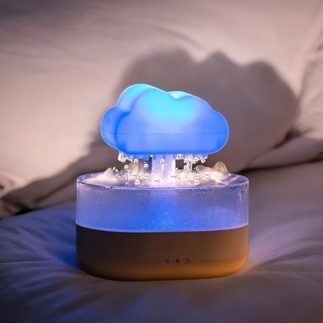 구름비 탁상용 빗소리 비내리는 무드등 가습기 수면등 취침등 버섯등 물멍 미니 백색소음 ASMR, 기본 화이트 ( 7 라이트 ) - 쿠팡