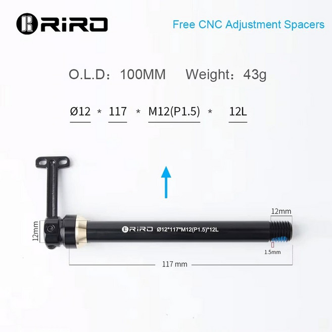 RIRO 자전거 쓰루 액슬 레버 포크 샤프트 허브 M12xP1.5 12*120 15x100 퀵 릴리즈 스케이버 MTB 로드 바이크, 12mm-117mm