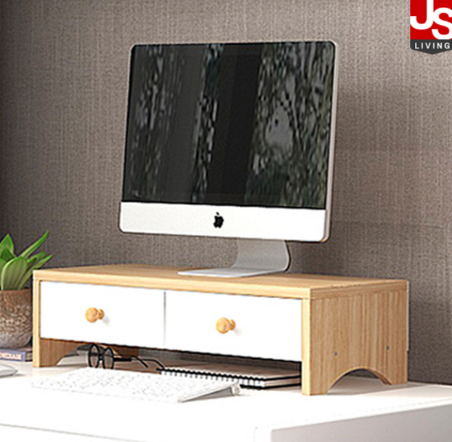 JS리빙 컴퓨터 모니터 2단 받침대 높은 사무실 듀얼 화면 받침 거북목 예방 책상위 원목 사각 정리함 사무용 책상 정리 선반 //#제이에스리빙__AHSLXJQKECLA-84539, 1단<우드화이트>책상선반_50cm