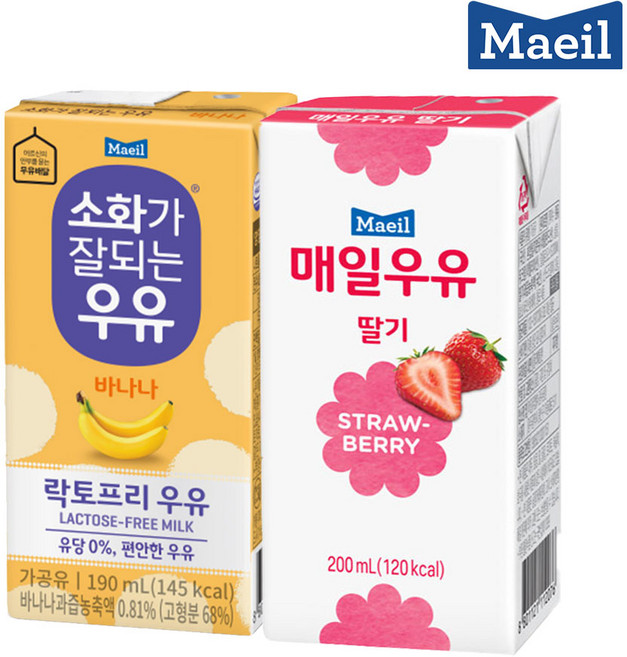 매일유업 소화가잘되는 바나나 멸균 우유 190ml 24팩 + 멸균 매일우유 딸기 200ml 24팩, 1개
