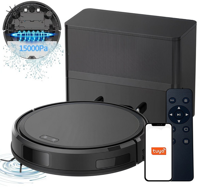 물걸레 겸용 로봇청소기 15000Pa 강력 흡입 자동 청소 6400mAh 대용량 배터리 스마트 가정용 청소기 안심 A/S 지원, 클래식 블랙, T105-260227
