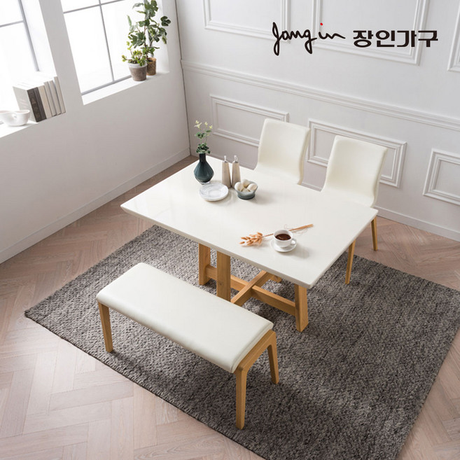 장인가구 아마르 대리석 4인 식탁세트 (혼합형), 아이보리내추럴