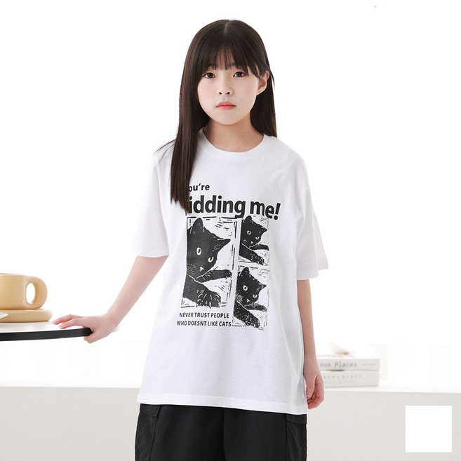 제이키드주니어 블랙캣오버핏반팔티 주니어의류 초등학생옷 반팔티 주니어티 여아