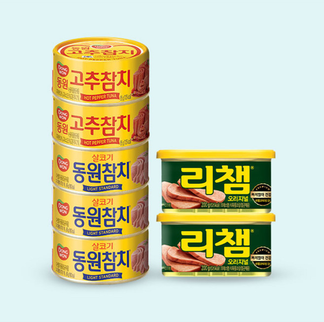 동원 참치 85g 2종 (라이트스탠다드10 고추5)+리챔 200g x 3개, 1개, 100g, 상세 설명 참조