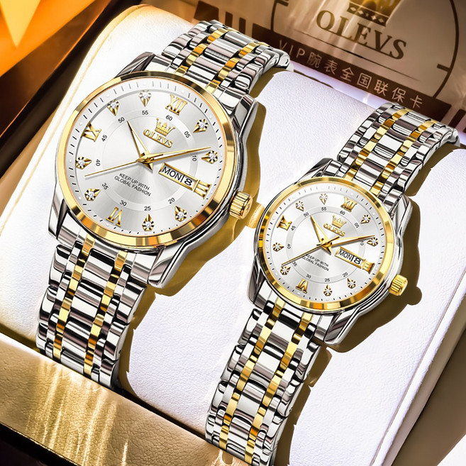 OLEVS 커플 시계 정품쿼츠 럭셔리 명품 워터프루프 야광 메탈시계