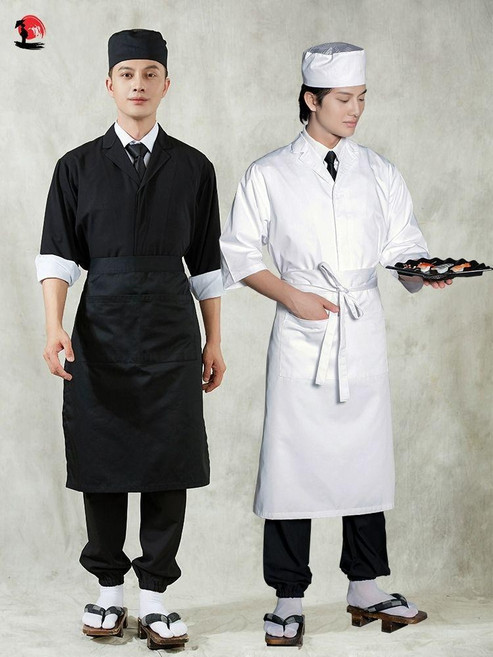 일식 서빙 이자카야 횟집 가게용 하프 직원용 스시 셰프, L, 1개, 화이트 상의 + 셔츠 + 스커트 3피스 세트