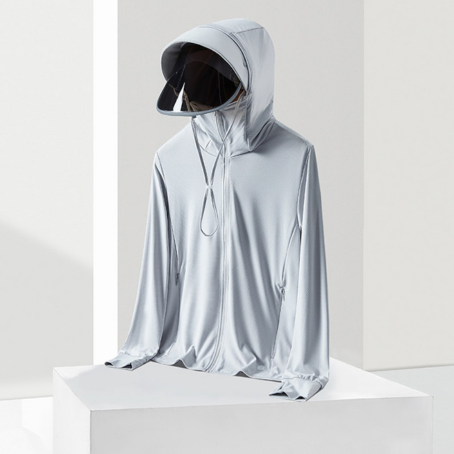 冰絲防曬外套 UPF50+ 高防曬係數 透氣涼感 遮陽薄外套 可拆卸帽檐