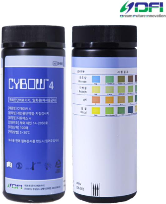 DFI CE인증 소변검사스틱 소변검사지 당뇨 단백뇨 혈뇨 진단키트 유린스틱 2종4종10종(100매), 선택2)소변검사지4종+소변컵, 1세트