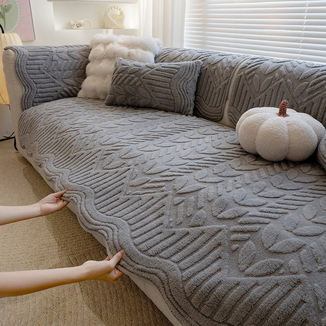 FEIFAN 두꺼운 미끄럼방지 면벨벳 극세사 겨울 소파패드 4인용