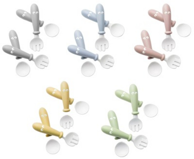 베이비뵨 베이비 스푼/포크세트 4pcs, 파우더그린, 1세트