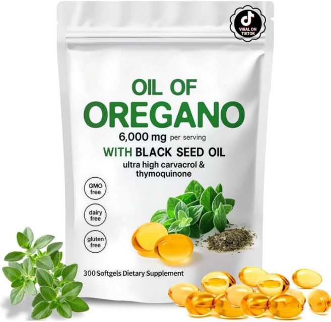 Oil of Oregano Softgels 6000mg with Carvacrol & Black Seed Oil (5 Month Supply 300 Softgels) High, 1개, 300정