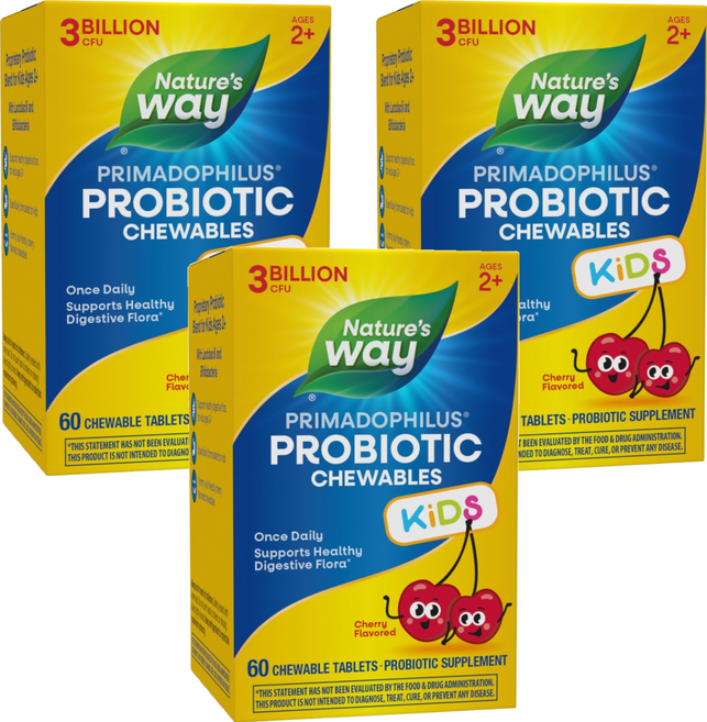 네이쳐스웨이 프리마도필러스 유산균 어린이용 츄어블 타블렛 체리맛, 60정, 3개