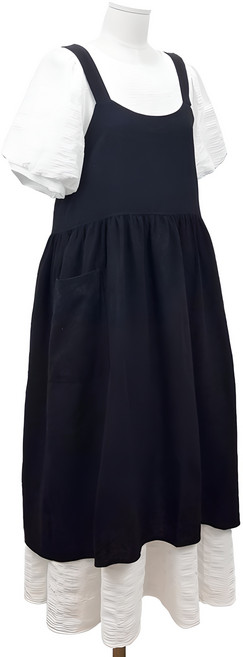 젊은이마켓 북유럽 심플 린넨 원피스 앞치마, 블랙, 1개