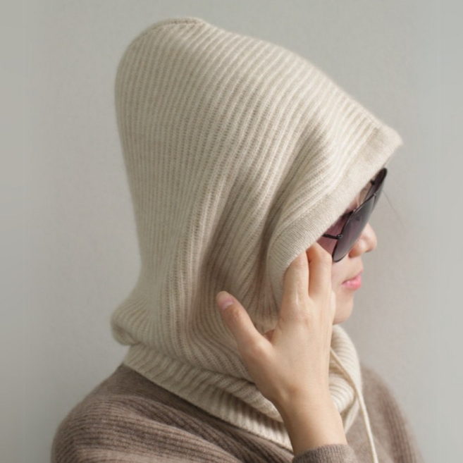 [DREAM HIGH] 와이드핏 캐시미어 바라클라바 남녀공용 방한 겨울 마스크 부드러운 소재, 아이보리, 1개