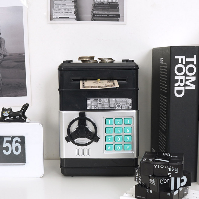 인테리어 소품 비밀번호 미니 금고 지폐 저금통 19, 블랙