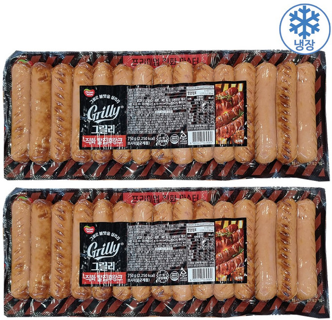 동원 그릴리 직화칼집후랑크소세지 아이스박스포장/트레이더스, 750g, 2개