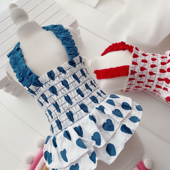 하트뿅뿅 크롭 원피스 봄여름 펫웨어 YD 뉴타임즈 M870H078, 블루, 1개