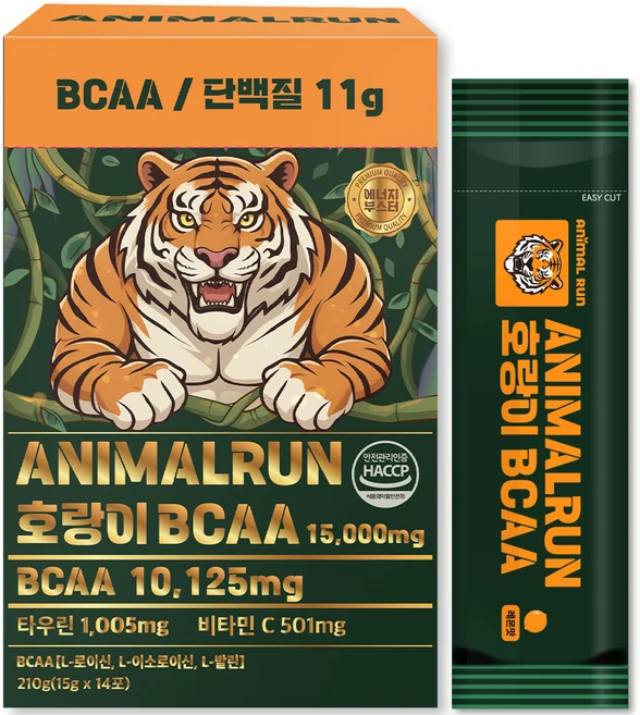 애니멀런 호랑이 BCAA 10 000mg 고함량 아미노산 타우린 14포, 1박스, 210g - 쿠팡