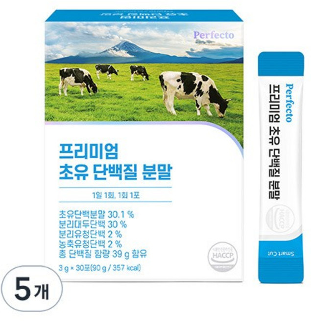 퍼펙토 프리미엄 초유 단백질 분말 스틱, 90g, 5개