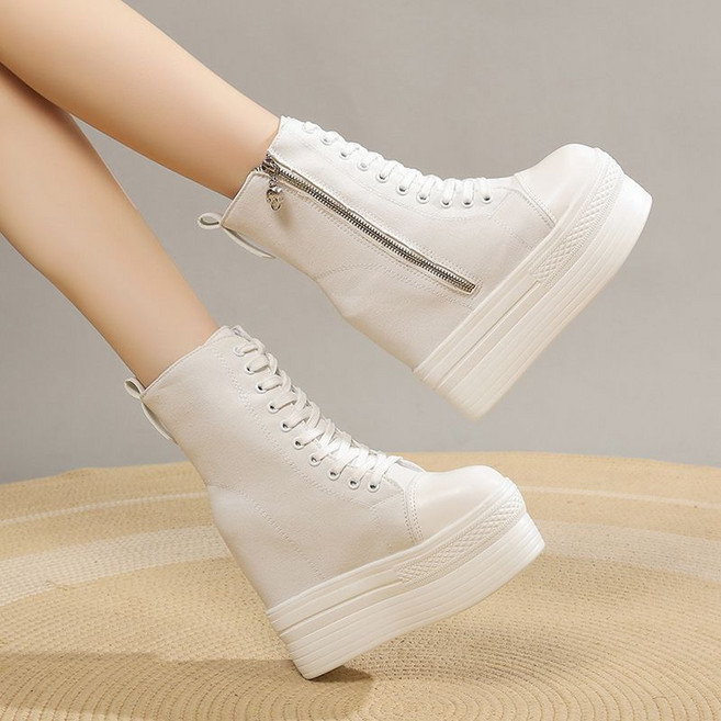 여성 통굽 키높이10cm 앵클 부츠 캐주얼 통굽 하이힐 사이드 집업 부츠 스니커즈