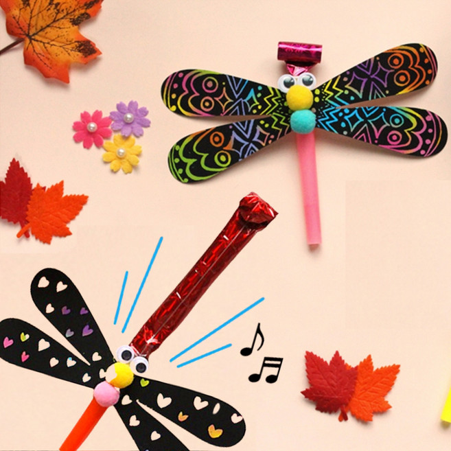 스크래치 봄 교구 미술놀이 유아 만들기 키트 (10인용), 스크래치 잠자리 피리