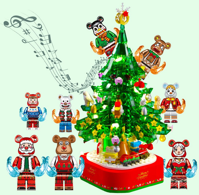 블레오 LED 크리스마스 트리 블록 조명 캐럴 오르골, 1개, 그린