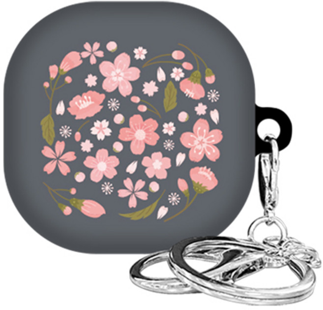까미또 갤럭시 버즈라이브/버즈프로 플라워 하드 케이스+키링 포함, 일러스트 체리블러썸, 1개