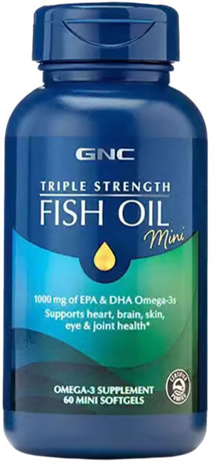 GNC 트리플 스트렝스 피쉬 오일 1000mg EPA DHA 오메가-3 소프트젤, 1개, 60정