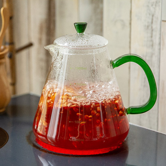 로젤 그린 직화 내열 유리 티포트 주전자, 그린1.5L