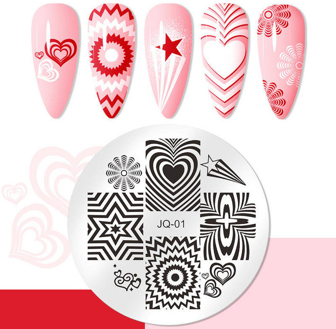 네일 템플릿 1PC 꽃 잎 라인 기하학 스탬핑 플레이트 추상 레이디 페이스 스탬프 인쇄 스텐실 아트 장식, 옵션28) Q52261-1, 1개