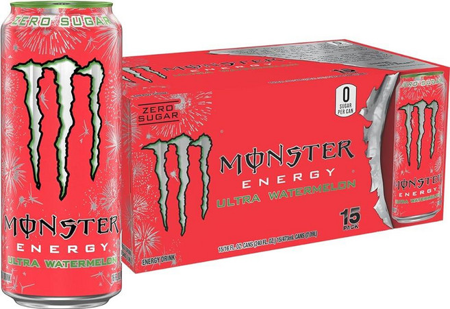 미국발송 Monster Energy 울트라 수박 무설탕 에너지 드링크 16온스(15팩), 울트라 로사, 15개, 473ml