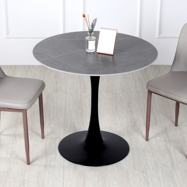 프리미엄 세라믹 원형 사각 식탁 사이드 거실 카페 테이블, 4인용, 원형 그레이