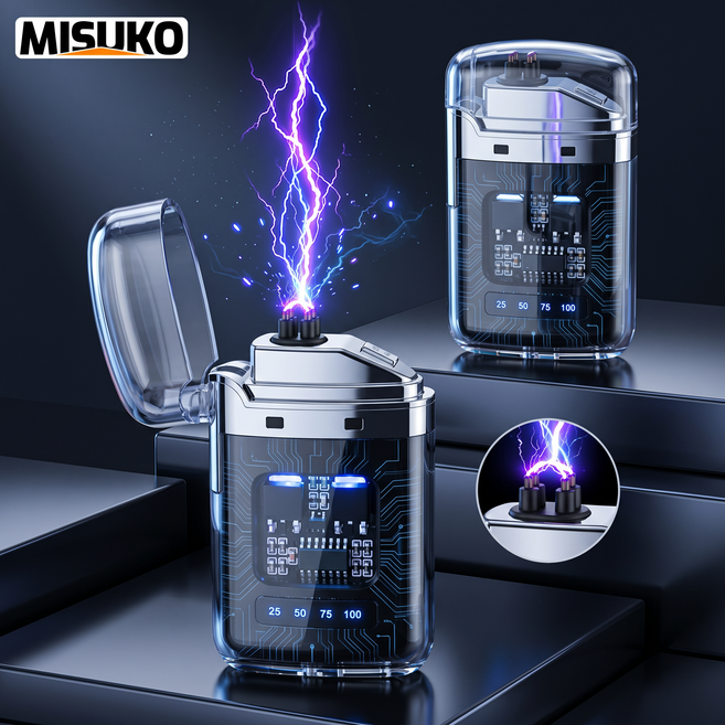 선물 포장 사이버펑크 플라즈마 라이터 충전식 LED 아크 불꽃 라이트 USB C타입 충전 캠핑용 방풍 라이터 스트레스 해소 장난감, 검정색