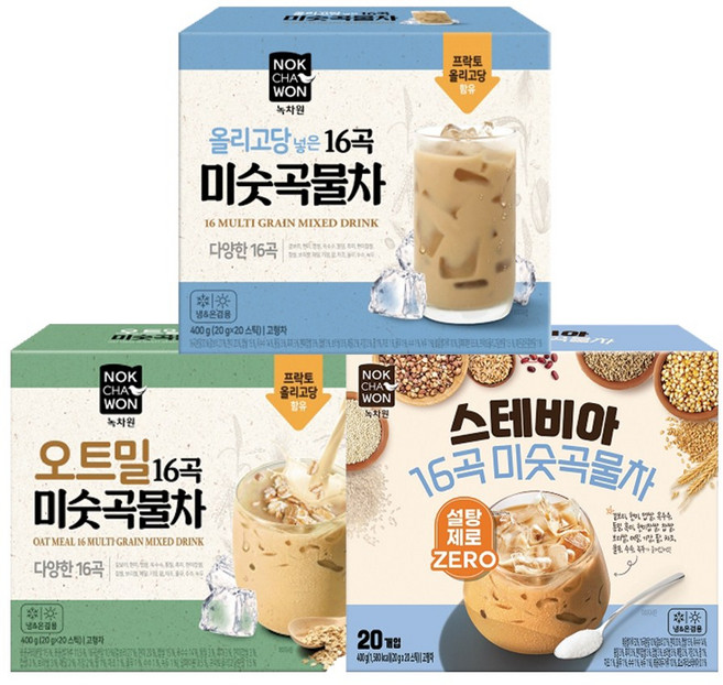 녹차원 미숫가루 3종 세트 16곡 오트밀 스테비아 20스틱 x3 60스틱, 단품, 20g, 20개입