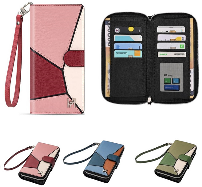 갤럭시 S24플러스 케이스 SM-S926N 천연 소가죽 뉴랑떼즈 (콤타나비) (지퍼) 배색톤 양면 더블 월렛 카드 지폐 수납 포켓 지갑 (손목 스트랩 줄 포함) 커버