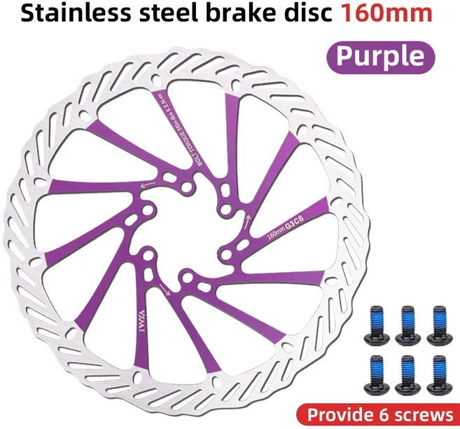 VXM 자전거 디스크 브레이크 G3CS 패드 160/180/203mm 도로 사이클링 다색 초경량 6 볼트 MTB 자전거 유압, 12 purple 160mm 1PCS