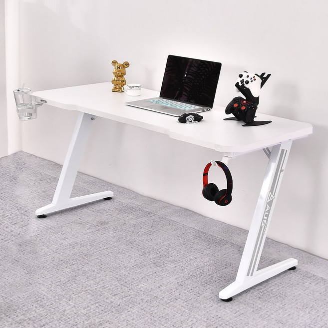 아우스 위너렉스 Z형 올인원 LED 컴퓨터책상, 기본화이트