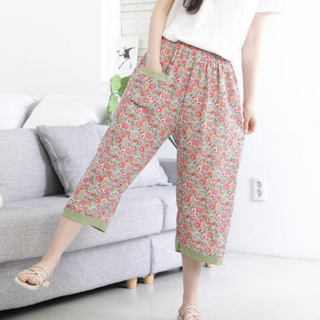 여름 5부 8부 배색 꽃가라 잠옷 홈웨어 파자마 인견 플라워