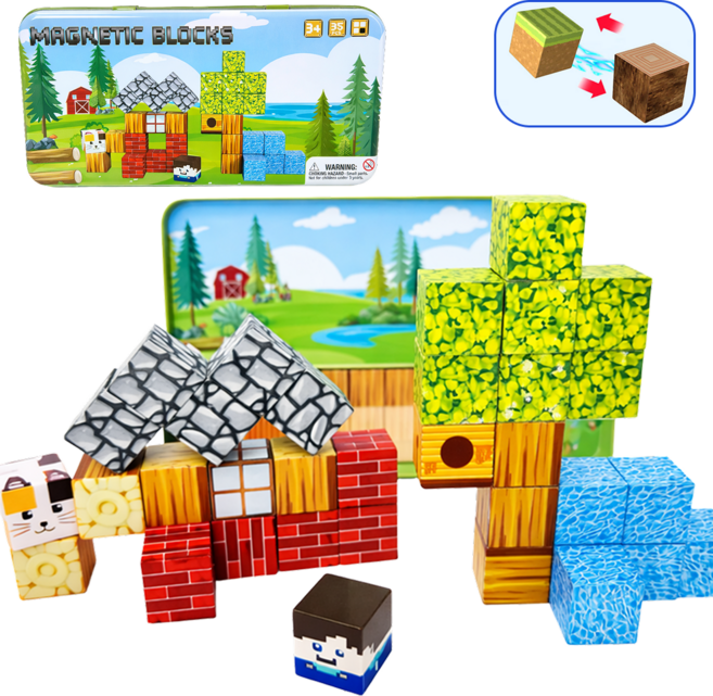 제이랜드 미니 자석블럭 35pcs 휴대용 여행용 장난감 유모차 카시트 외출용 자석놀이, 1세트, 숲속마을
